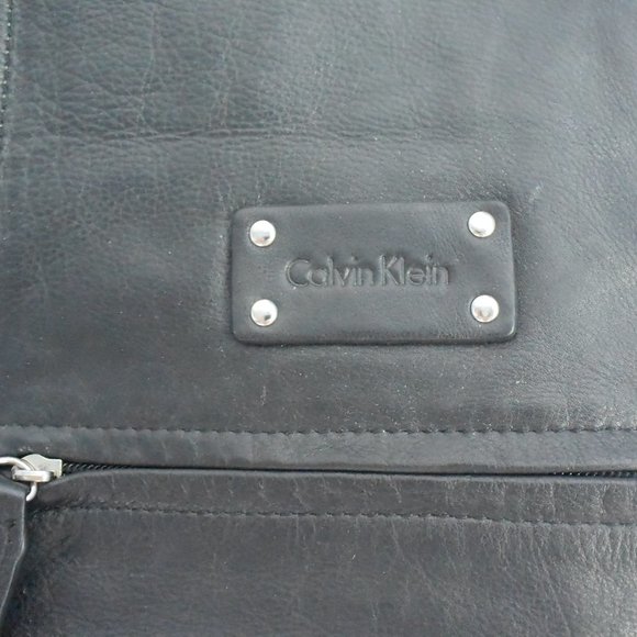 Large Calvin Klein Black Leather Tote Handbag Gently Used VG Condition - Picture 5 of 16